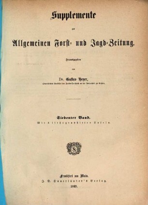 Allgemeine Forst- und Jagdzeitung. Supplemente. 7. 1869