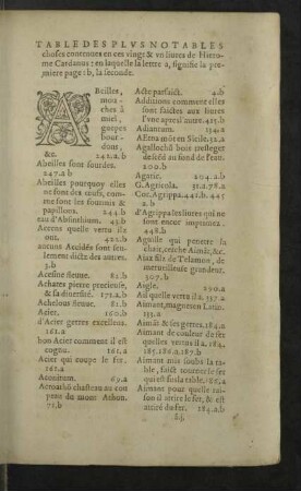 Table des plus notables choses