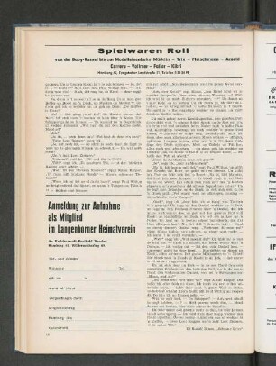 Anmeldung zur Aufnahme als Mitglied im Langenhorner Heimatverein