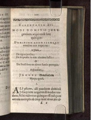 Disputatio XVI. Modi Dominii Juregentium acquirendi sunt quinque