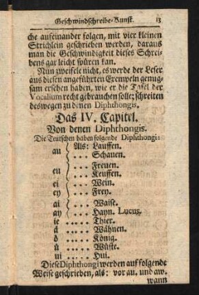 13-17, Das IV. Capitel. Von denen Diphthongis.