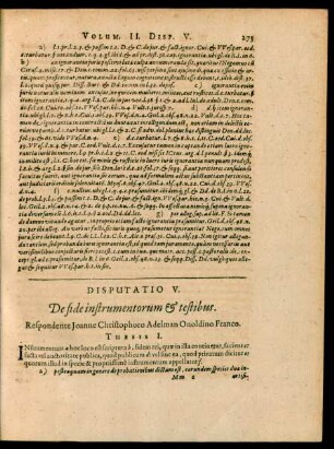 Disputatio V. De fide instrumentorum et testibus.