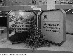 Zwei Werbetafeln zum 35. Jahrestag der DDR