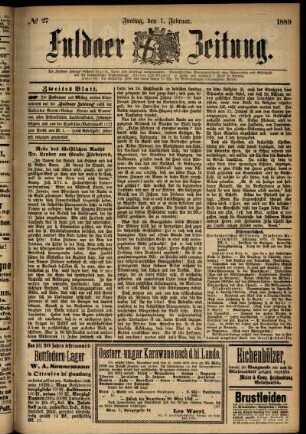 Zweite Ausgabe vom Freitag, den 01. Februar 1889.