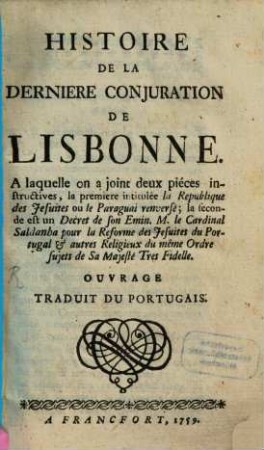 Histoire de la dernière conjuration de Lisbonne