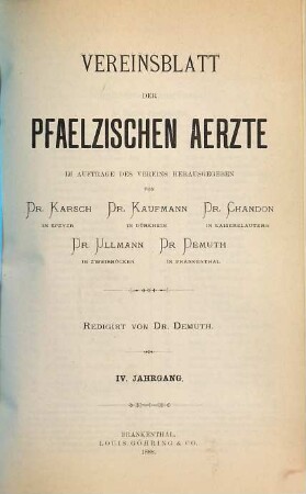 Vereinsblatt der Pfälzischen Ärzte. 4. 1888