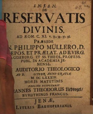 De reservatis divinis, ad Rom. XI, 33.