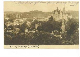 Schloss Sigmaringen, Marstall und Stadtansicht (Ansicht vom Dettinger Berg)