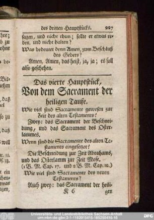 Das vierte Hauptstück, Von dem Sacrament der heiligen Taufe.