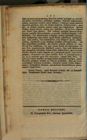 Sanctissimi Domini nostri Leonis divina providentia Papae XII. Epistola encyclica ad omnes Patriarchas, Primates, Archiepiscopos, et Episcopos : [Datum Romae ... die 25 Januarii 1825]