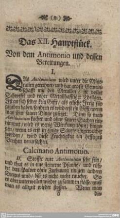 Das XII. Hauptstück. Von dem Antimonio und dessen Bereitungen.