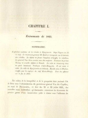 Chapitre I. Événements de 1825