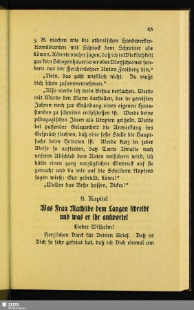 8. Kapitel: Was Frau Mathilde dem Langen schreibt und was er ihr antwortet