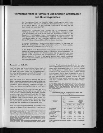 Fremdenverkehr in Hamburg und anderen Großstädten des Bundesgebietes