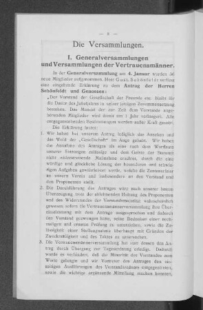 I. Generalversammlungen und Versammlungen der Vertrauensmänner.