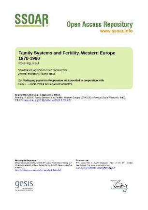 Family Systems and Fertility, Western Europe 1870-1960