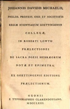 In Roberti Lowth praelectiones de sacra poesi Hebraeorum notae et epimetra