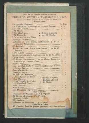 Obras de los afamados autores argentinos Eduardo Gutierrez - Gabino Eseiza