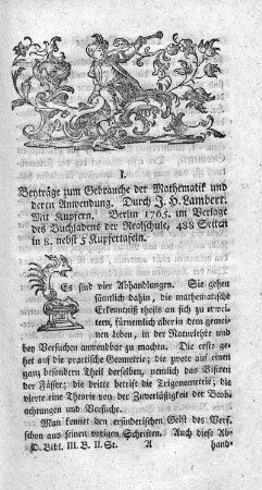 Beyträge zum Gebrauche der Mathematik und deren Anwendung.
