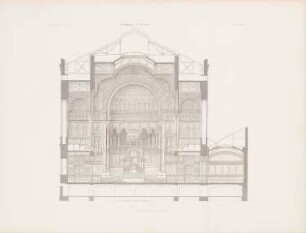Neue Synagoge, Berlin: Querschnitt (aus: Atlas zur Zeitschrift für Bauwesen, hrsg. v. G. Erbkam, Jg. 16, 1866)