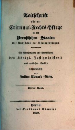 Zeitschrift für die Criminal-Rechts-Pflege in den preussischen Staaten mit Ausschluß der Rheinprovinzen. 11. 1829
