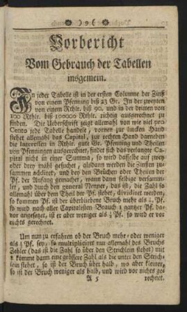 Vorbericht Vom Gebrauch der Tabellen insgemein.