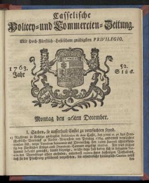 52. Stueck, Montag den 26ten December 1763