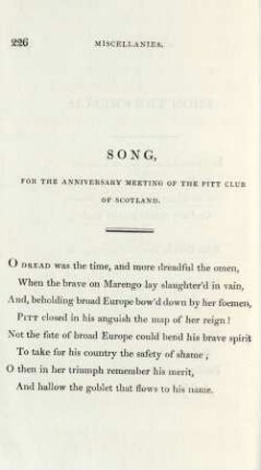 Song, for the anniversary meeting of the Pitt Club of Scotland
