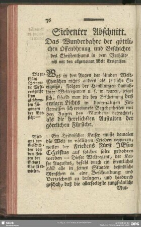 Siebenter Abschnitt. Das Wunderbahre der göttlichen Offenbhrung und Geschichte des Christenthums in dem Verhältniß mit den allgemeinen Welt Ereignißen
