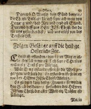 Folgen Gesänge auff die heilige Oesterliche Zeit.