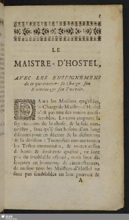 Le Maistre - D'Hostel, Avec Les Enseignemens de ce qui concerre