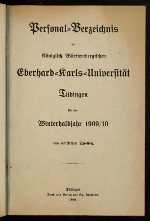 Studierendenverzeichnis 1909/10