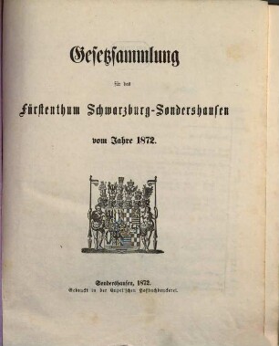 Gesetzsammlung für das Fürstenthum Schwarzburg-Sondershausen. 1872