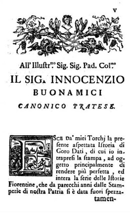All' Illustrmo. Sig. Sig. Pad. Colmo. Il Sig. Innocenzio Buonamici Canonico Pratese.