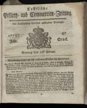 8tes Stueck, Montag den 23ten Februar. 1778