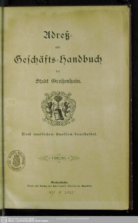 1892/93(1892): Adreß- und Geschäftshandbuch der Stadt Großenhain