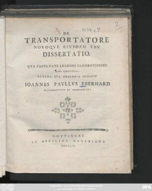 De Transportatore Novoqve Eivsdem Vsv : Dissertatio
