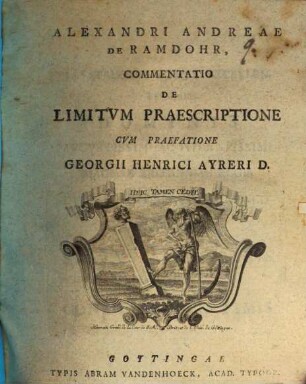 Alexandri Andreae De Ramdohr, Commentatio De Limitvm Praescriptione