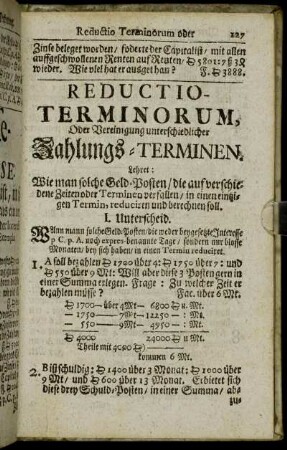 Reductio-Terminorum, Oder Vereinigung unterschiedlicher Zahlungs-Terminen.