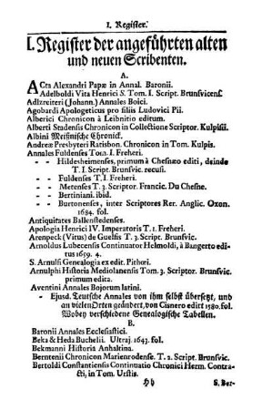 I. Register der angeführten alten und neuen Scribenten