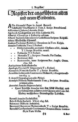 I. Register der angeführten alten und neuen Scribenten