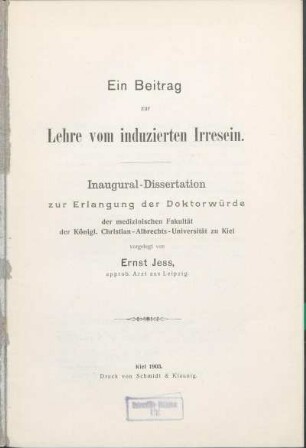 Ein Beitrag zur Lehre vom induzierten Irresein