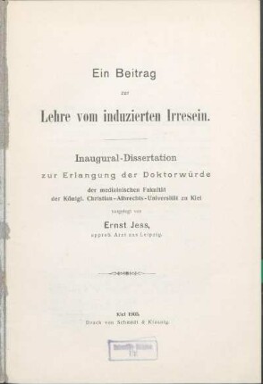 Ein Beitrag zur Lehre vom induzierten Irresein