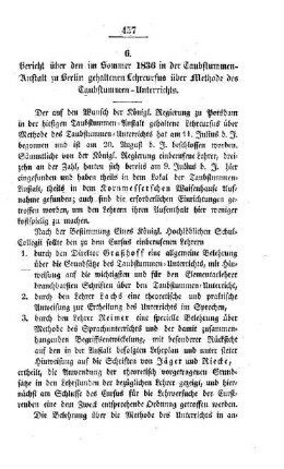 Bericht über den im Sommer 1836 in der Taubstummen-Anstalt zu Berlin gehaltenen Lehrcursus über Methode des Taubstummen - Unterrichts