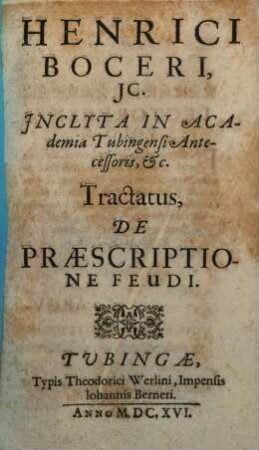 Henrici Boceri Tractatus de praescriptione feudi