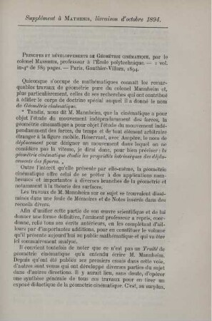 Supplément à Mathesis, livraison d´octobre 1894.