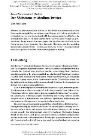 Der Shitstorm im Medium Twitter. Eine Fallstudie
