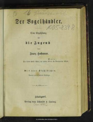 Der Vogelhändler : eine Erzählung für die Jugend