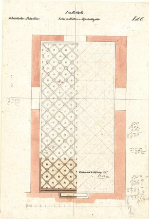 Gärtner, Friedrich von; München; Wittelsbacherpalast - Parkettboden im Hofdamen - Zimmer u. Adjutantenzimmer 1. OG u. 2. OG (Teilansicht)