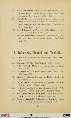 F. Industrie, Handel und Technik (Nr. 579-596)